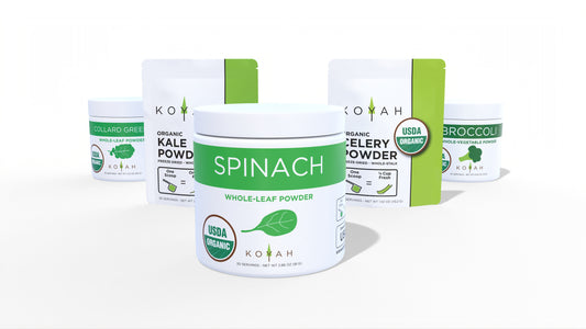 KOYAH greens bundle, spinach, kale, collard greens, celery, broccoli powders