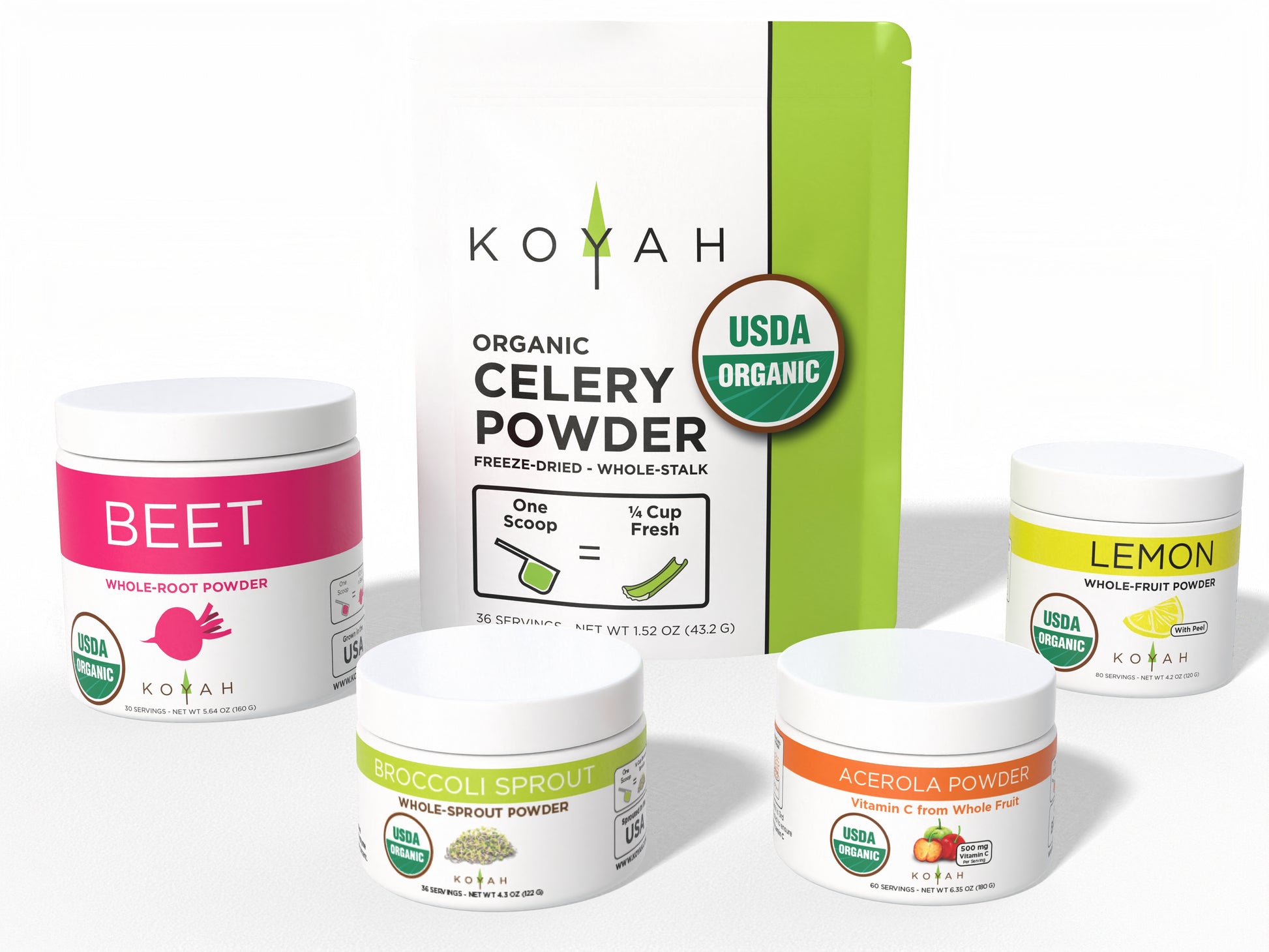 superfood bundle, beet powder, celery powder, broccoli sprout powder, acerola powder, lemon powder