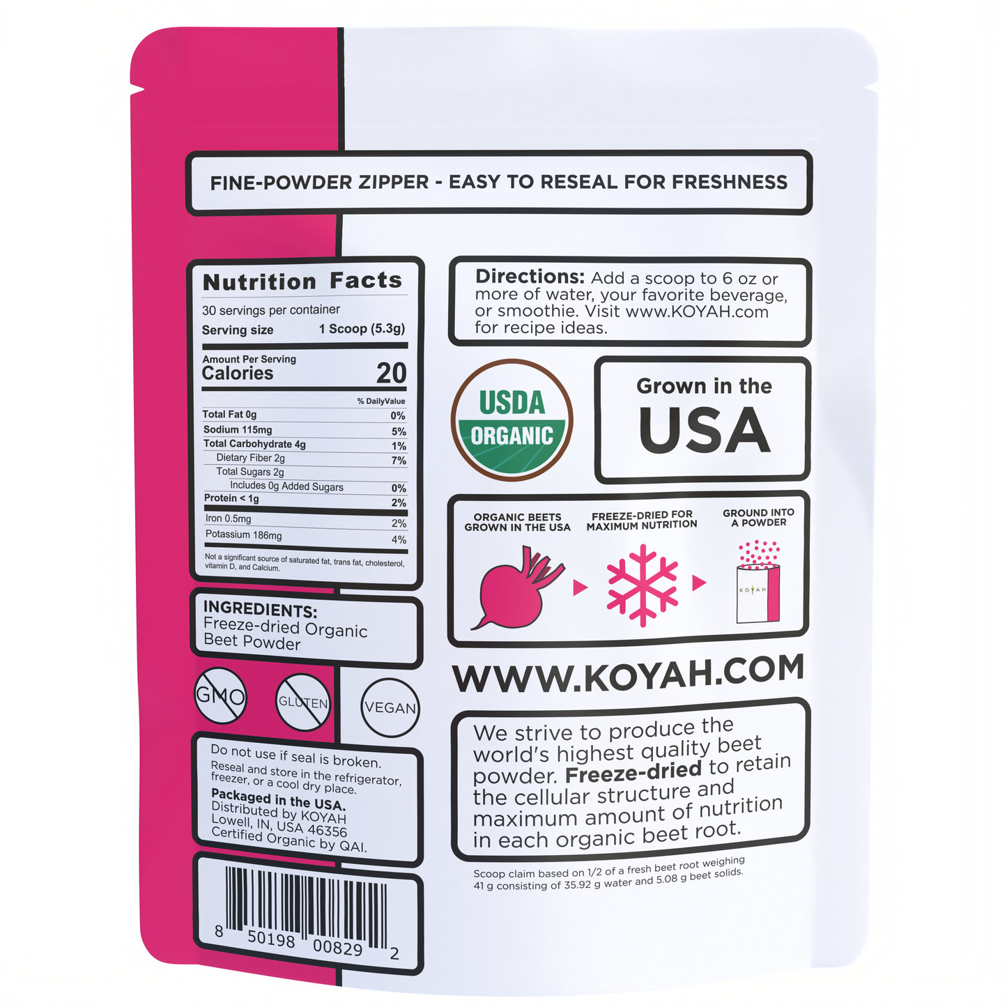 beet powder back of pouch 