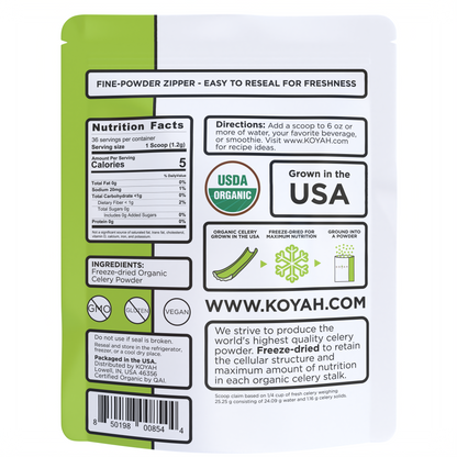 organic celery powder back of pouch 