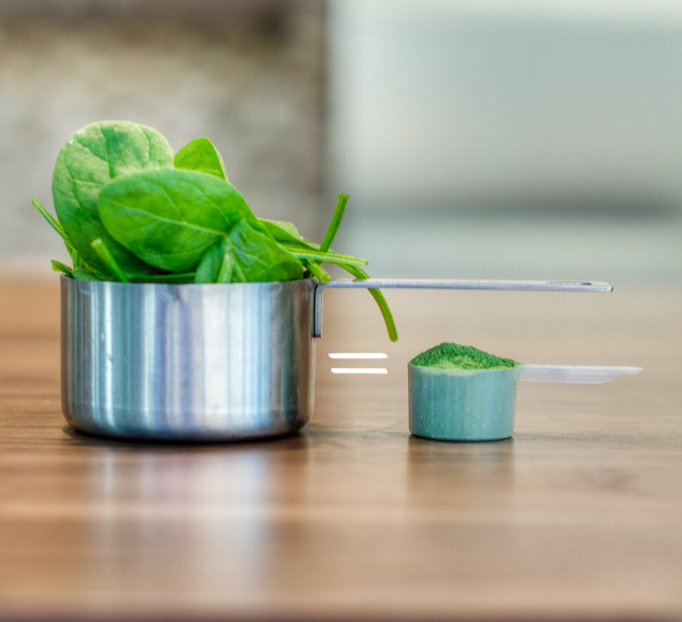 1 cup fresh spinach = 1 scoop spinach powder